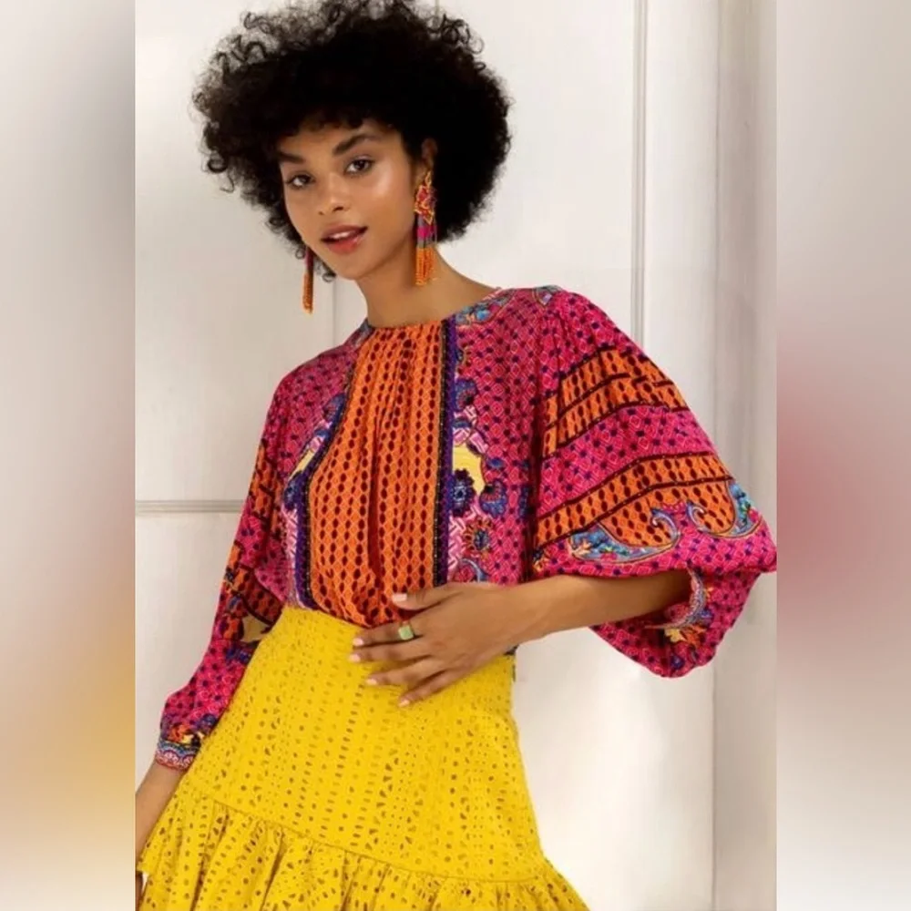 Banana By Jyoti Viscose Emilia Peasant Vibrant Multicolor Oversize With Beads L - Picture 1 of 9